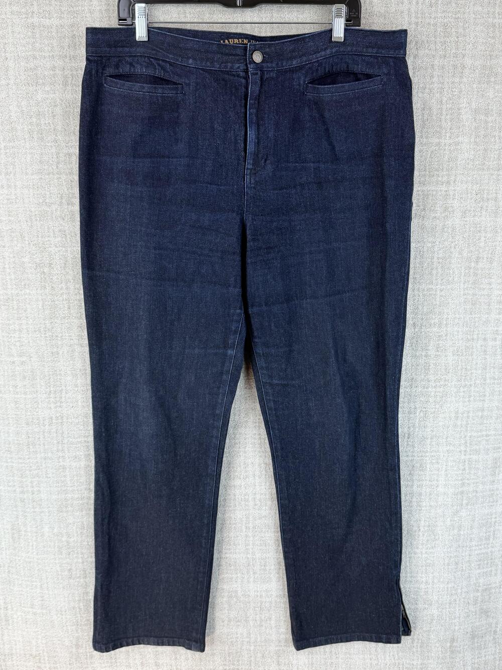 Lauren Jeans Co. Pants Womens 14 Blue Ankle Denim Stretch Pockets Zip Flat Front